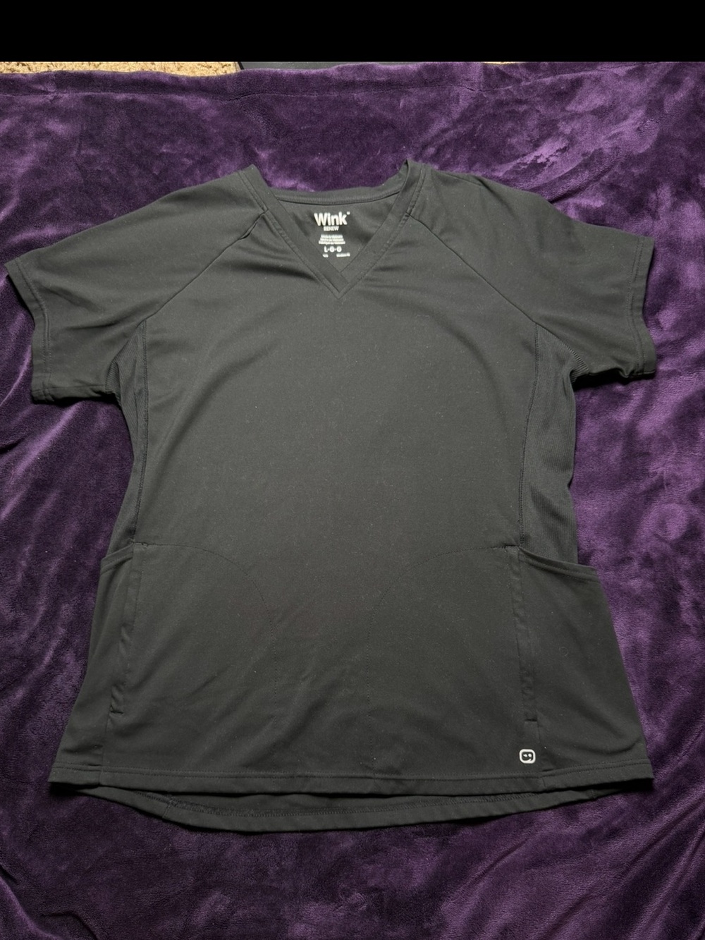 Wink Renew Black Scrub Top Women’s Large Hidden Zip Pocket Stretch Healthcare